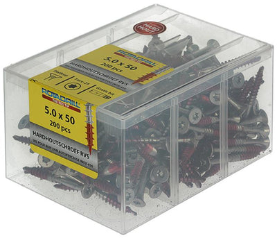 Rotadrill 1040037 - vis bois dur autotaraudeuse sppls.acier inoxydable t25 5.0x50mm (200) | 4 pièces
