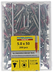 Rotadrill 1040042 - vis terrasse autotaraudeuse sppls.inox t25 5.0x50mm (200) | 4 pièces - afbeelding 2