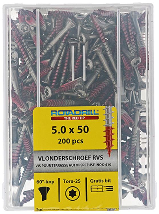 Rotadrill 1040042 - vis terrasse autotaraudeuse sppls.inox t25 5.0x50mm (200) | 4 pièces