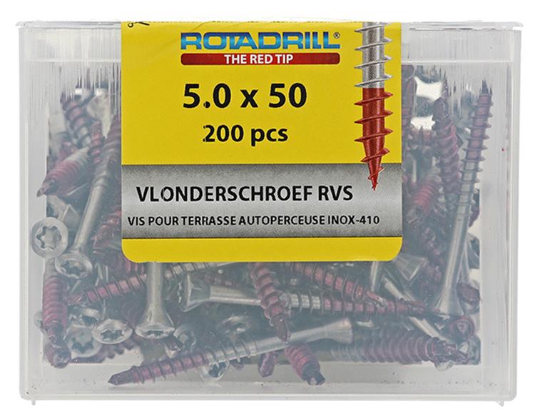 Rotadrill 1040042 - vis terrasse autotaraudeuse sppls.inox t25 5.0x50mm (200) | 4 pièces