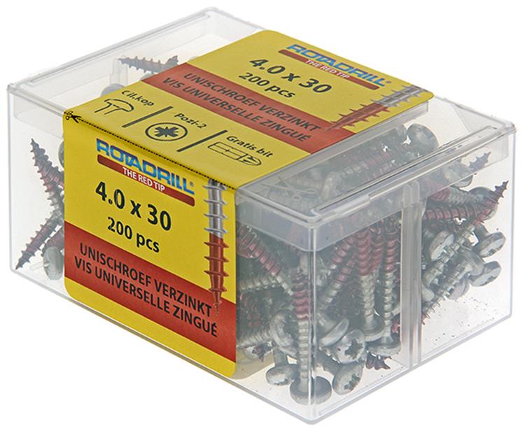 Rotadrill 1040031 - vis universelle ckpzd vz 4.0x30mm (200) | 4 pièces