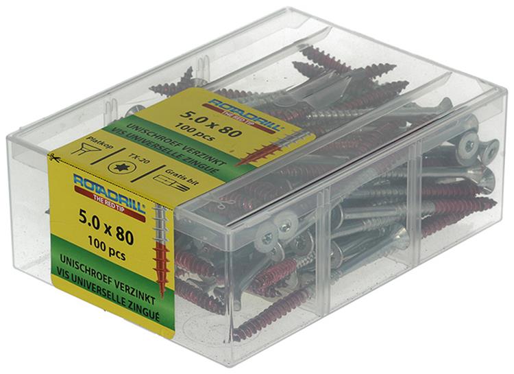 Rotadrill 1040002 - vis universelle vktx vz 5.0x80mm (100) | 4 pièces