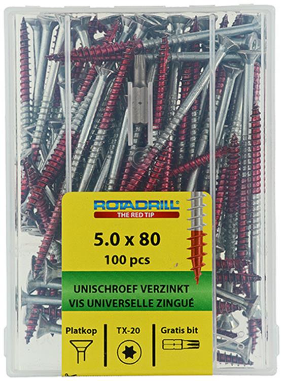 Rotadrill 1040002 - vis universelle vktx vz 5.0x80mm (100) | 4 pièces