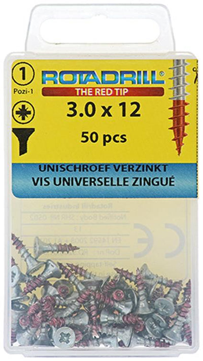 Rotadrill 1039768 - vis universelle vk pzd vz 3.0x12mm (50) | 6 pièces