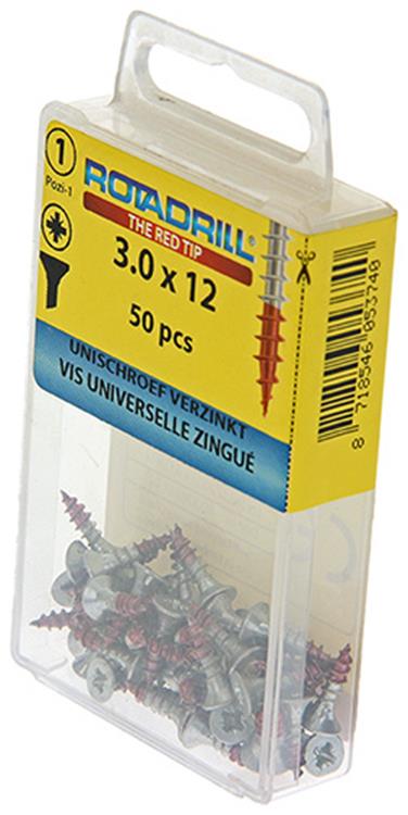 Rotadrill 1039768 - vis universelle vk pzd vz 3.0x12mm (50) | 6 pièces