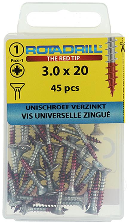 Rotadrill 1039769 - vis universelle vk pzd vz 3.0x20mm (45) | 6 pièces