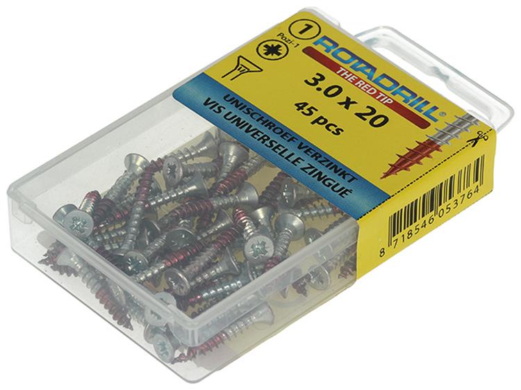 Rotadrill 1039769 - vis universelle vk pzd vz 3.0x20mm (45) | 6 pièces