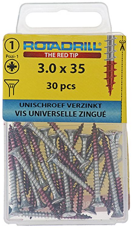 Rotadrill 1039771 - vis universelle vk pzd vz 3.0x35mm (30) | 6 pièces