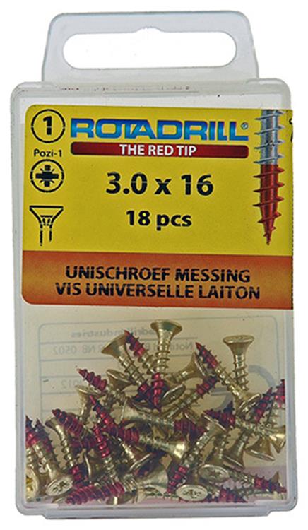 Rotadrill 1039886 - vis universelle laiton vk pzd 3.0x16mm (18) | 6 pièces