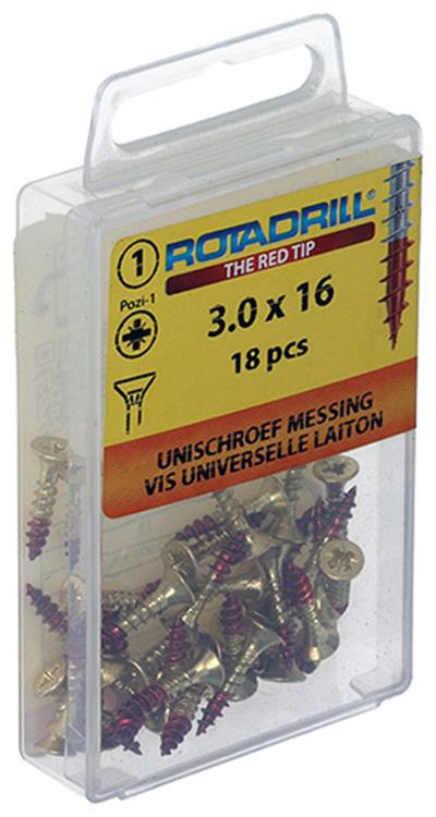 Rotadrill 1039886 - vis universelle laiton vk pzd 3.0x16mm (18) | 6 pièces