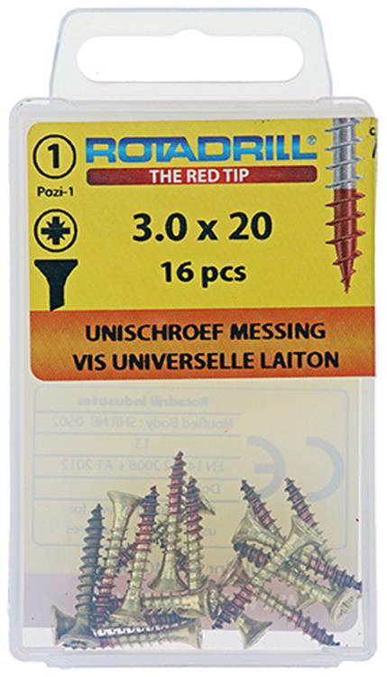 Rotadrill 1039887 - vis universelle laiton vk pzd 3.0x20mm (16) | 6 pièces