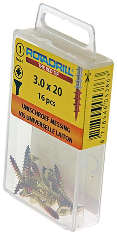 Rotadrill 1039887 - vis universelle laiton vk pzd 3.0x20mm (16) | 6 pièces