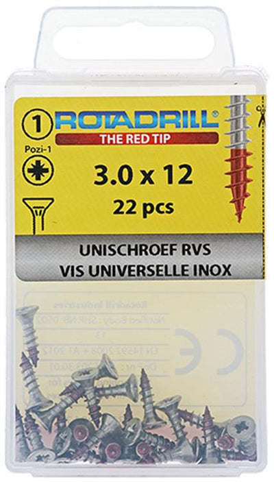 Rotadrill 1039847 - vis universelle vk pzd inox-a2 3.0x12mm (22) | 6 pièces