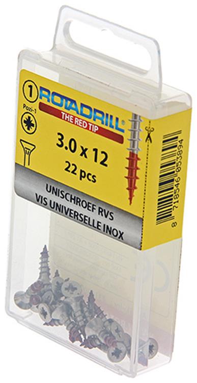 Rotadrill 1039847 - vis universelle vk pzd inox-a2 3.0x12mm (22) | 6 pièces