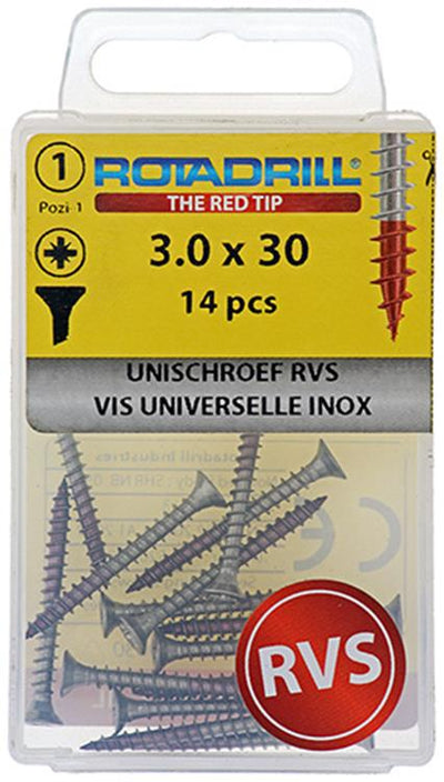 Rotadrill 1039851 - vis universelle vk pzd inox-a2 3.0x30mm (14) | 6 pièces