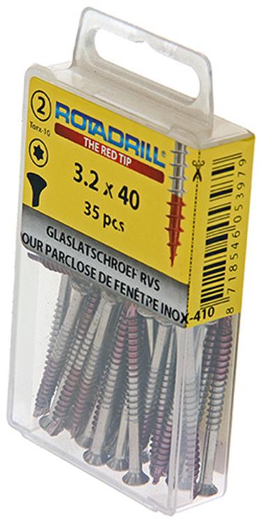 Rotadrill 1039916 - vis à parclose lk torx inox-410 3,2x40mm (35) | 6 pièces