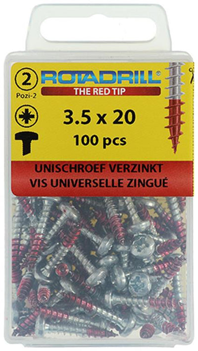 Rotadrill 1039827 - vis universelle ck pzd vz 3.5x20mm (100) | 6 pièces