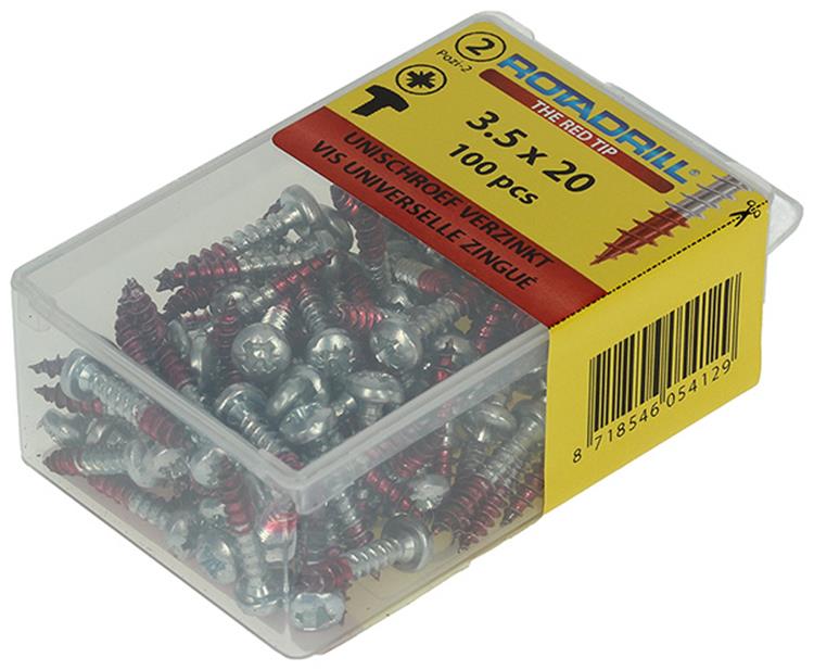 Rotadrill 1039827 - vis universelle ck pzd vz 3.5x20mm (100) | 6 pièces
