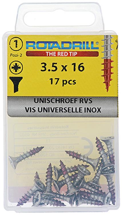 Rotadrill 1039852 - vis universelle vk pzd inox-a2 3,5x16mm (17) | 6 pièces