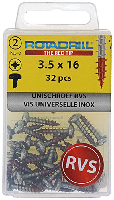 Rotadrill 1039875 - vis universelle ck pzd inox-a2 3,5x16mm (32) | 6 pièces