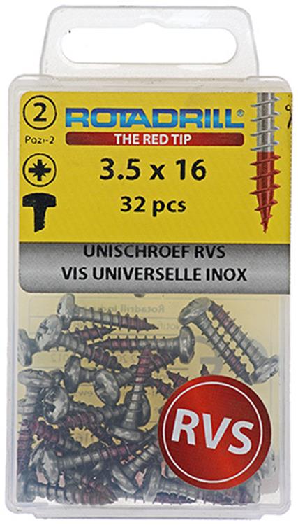 Rotadrill 1039875 - vis universelle ck pzd inox-a2 3,5x16mm (32) | 6 pièces