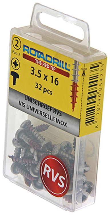 Rotadrill 1039875 - vis universelle ck pzd inox-a2 3,5x16mm (32) | 6 pièces