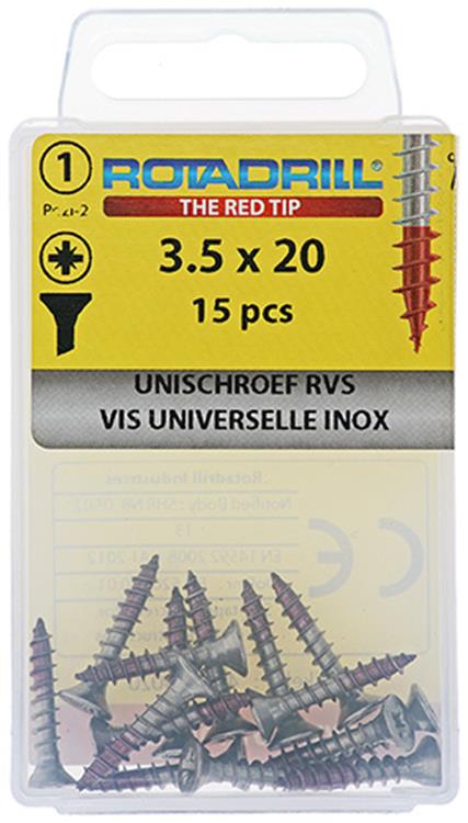 Rotadrill 1039853 - vis universelle vk pzd inox-a2 3,5x20mm (15) | 6 pièces