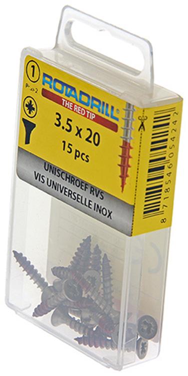 Rotadrill 1039853 - vis universelle vk pzd inox-a2 3,5x20mm (15) | 6 pièces