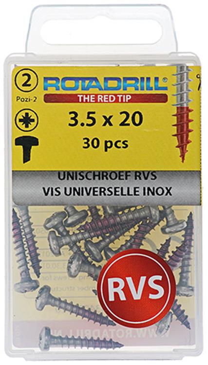 Rotadrill 1039876 - vis universelle ck pzd inox-a2 3,5x20mm (30) | 6 pièces