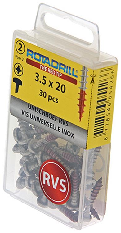 Rotadrill 1039876 - vis universelle ck pzd inox-a2 3,5x20mm (30) | 6 pièces