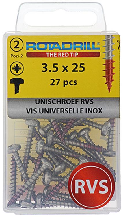 Rotadrill 1039877 - vis universelle ck pzd inox-a2 3,5x25mm (27) | 6 pièces