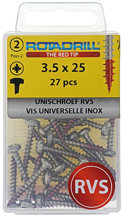 Rotadrill 1039877 - vis universelle ck pzd inox-a2 3,5x25mm (27) | 6 pièces