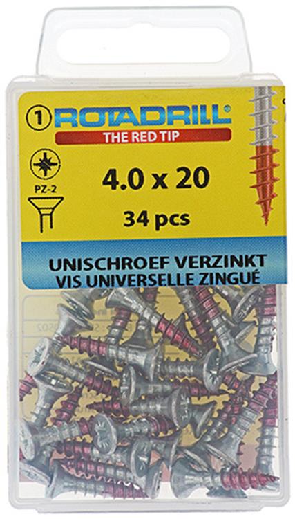 Rotadrill 1039775 - vis universelle vk pzd vz 4.0x20mm (34) | 6 pièces