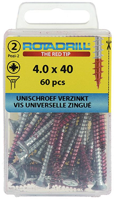 Rotadrill 1039801 - vis universelle vk pzd vz 4,0x40mm (60) | 6 pièces