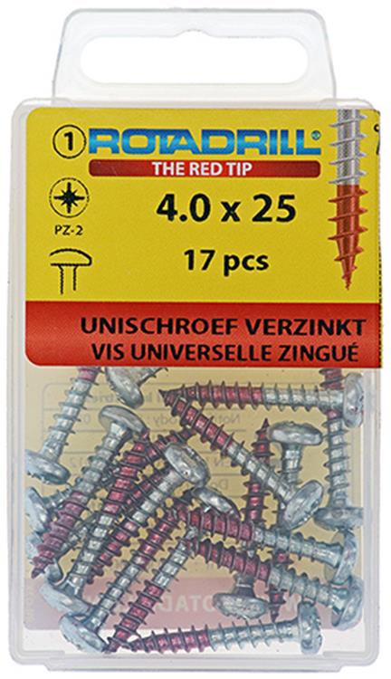 Rotadrill 1039844 - vis universelle ck pzd vz 4.0x25mm (17) | 6 pièces