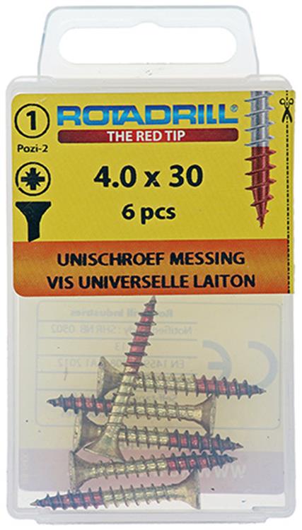 Rotadrill 1039890 - vis universelle laiton vk pzd 4.0x30mm (6) | 6 pièces