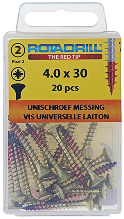 Rotadrill 1039884 - vis universelle laiton lk pzd 4.0x30mm (20) | 6 pièces