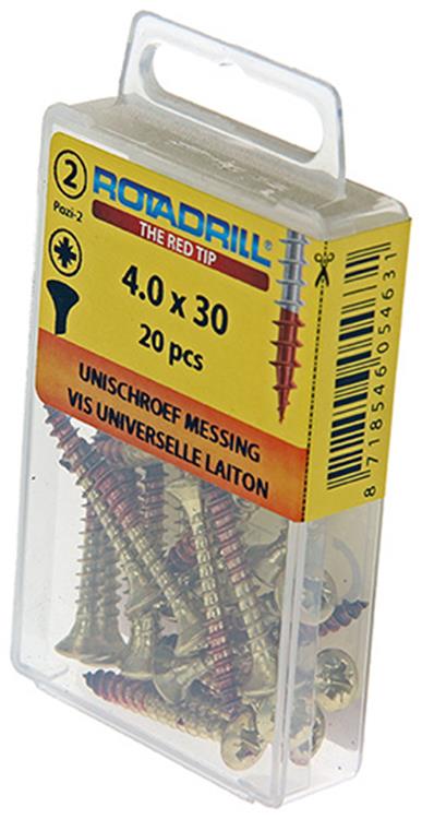 Rotadrill 1039884 - vis universelle laiton lk pzd 4.0x30mm (20) | 6 pièces