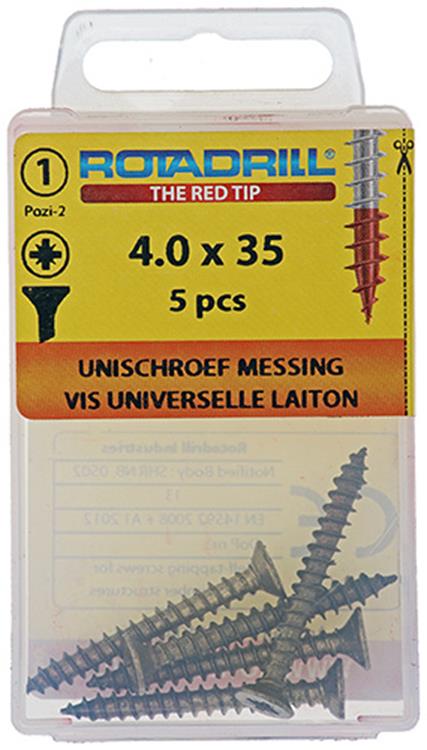 Rotadrill 1039891 - vis universelle laiton vk pzd 4.0x35mm (5) | 6 pièces