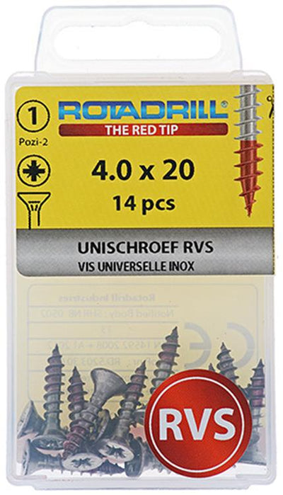 Rotadrill 1039857 - vis universelle vk pzd inox-a2 4.0x20mm (14) | 6 pièces