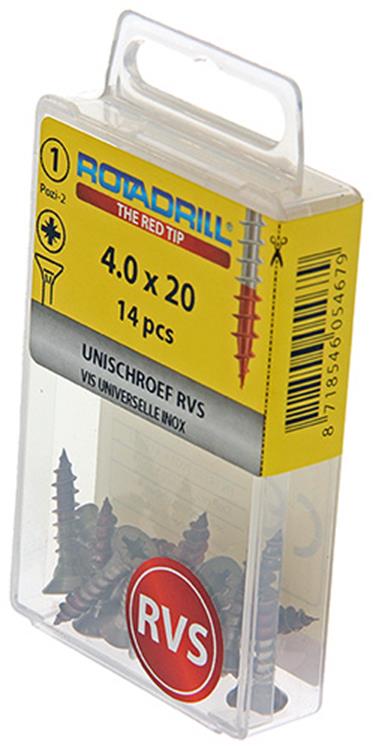 Rotadrill 1039857 - vis universelle vk pzd inox-a2 4.0x20mm (14) | 6 pièces