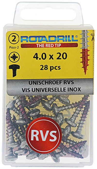 Rotadrill 1039878 - vis universelle ck pzd inox 4.0x20mm (28) | 6 pièces
