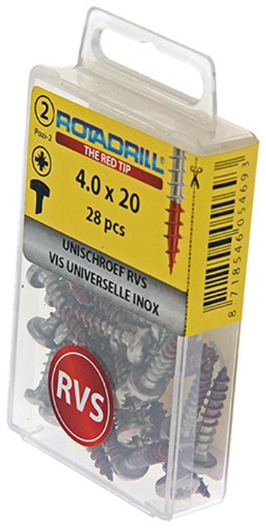 Rotadrill 1039878 - vis universelle ck pzd inox 4.0x20mm (28) | 6 pièces