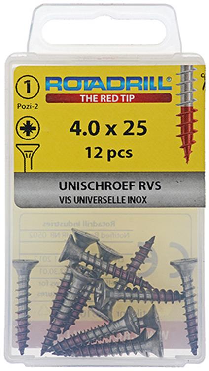 Rotadrill 1039858 - vis universelle vk pzd inox-a2 4.0x25mm (12) | 6 pièces