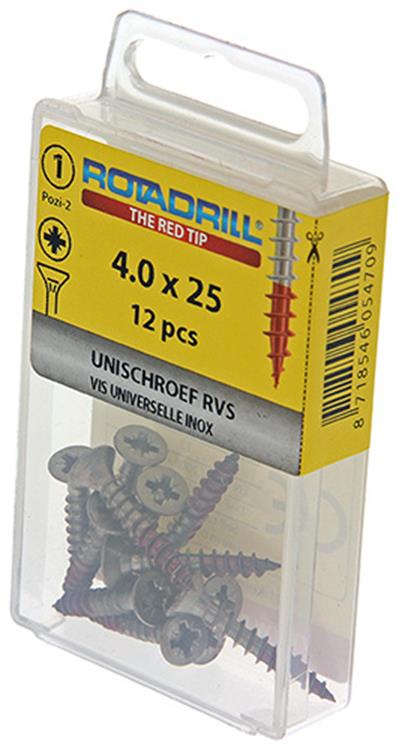 Rotadrill 1039858 - vis universelle vk pzd inox-a2 4.0x25mm (12) | 6 pièces
