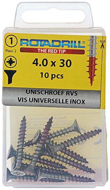 Rotadrill 1039859 - vis universelle vk pzd inox-a2 4.0x30mm (10) | 6 pièces