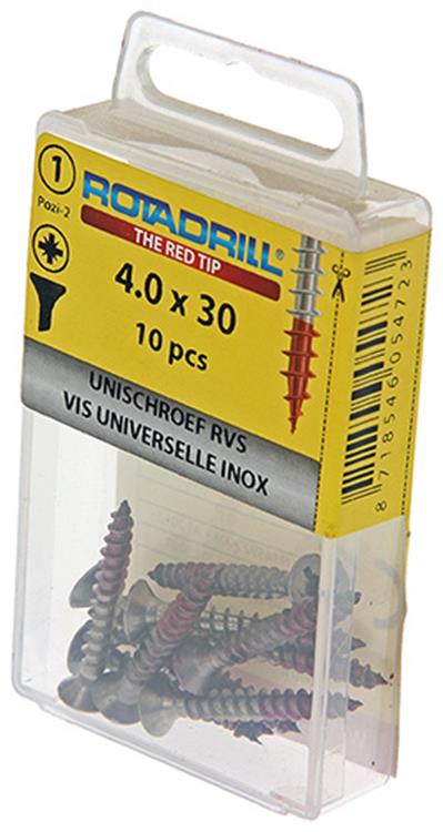 Rotadrill 1039859 - vis universelle vk pzd inox-a2 4.0x30mm (10) | 6 pièces