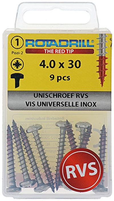 Rotadrill 1039893 - vis universelle ck pzd inox 4.0x30mm (9) | 6 pièces
