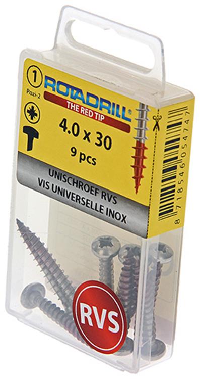 Rotadrill 1039893 - vis universelle ck pzd inox 4.0x30mm (9) | 6 pièces