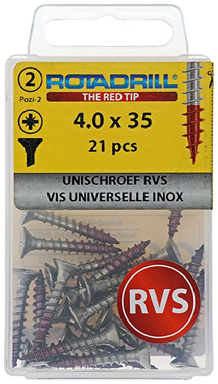 Rotadrill 1039865 - vis universelle vk pzd inox-a2 4.0x35mm (21) | 6 pièces